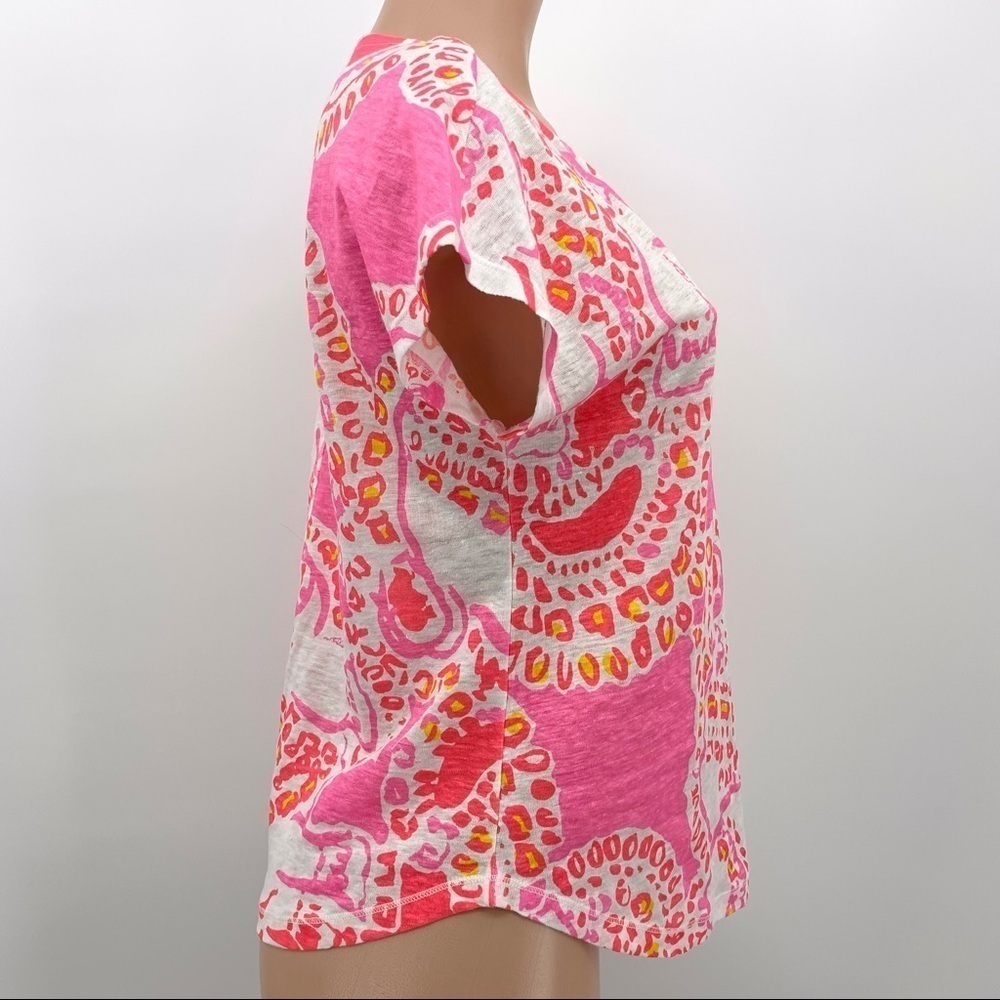 Lilly Pulitzer Duval Linen Top Hot Coral Trunk in Love Elephant Print XS - Picture 4 of 11